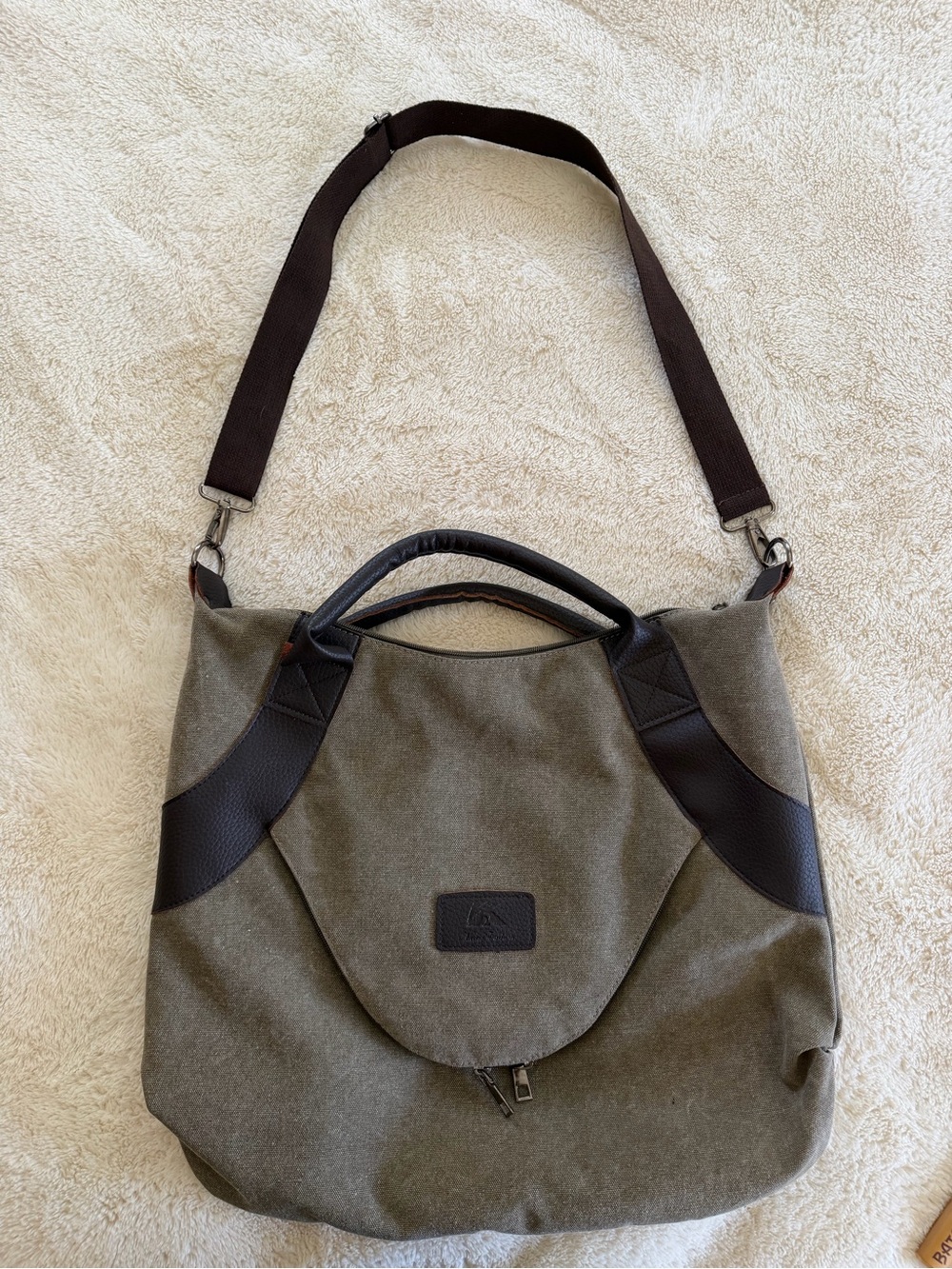 Lush Fashion Canvas & Leather Weekender Tote Olive Green Travel Shoulder Bag